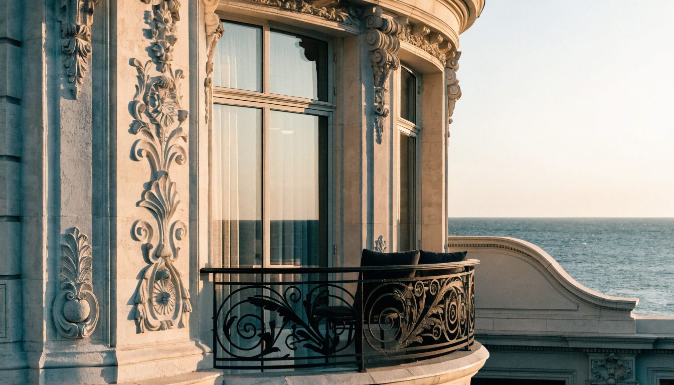 Propriété Belle Époque en front de mer à Rivelune, balcon ouvert sur la mer.